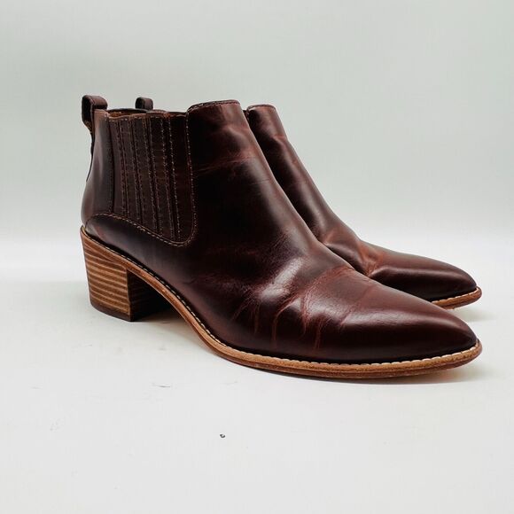 Madewell Boots Womens 8.5 Brown Leather Ankle Western Block Heel Festival Shoes - Picture 2 of 12